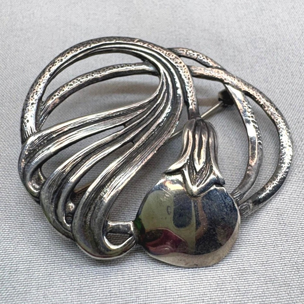 Vintage Sterling Silver Floral Pin Womens OS Silver Good Art Nouveau Tulip‎ 925